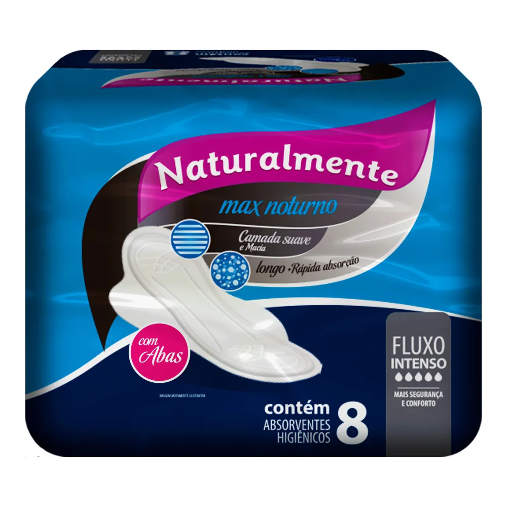 Absorvente Naturalmente Max Noturno Longo com Abas 8 Unidades