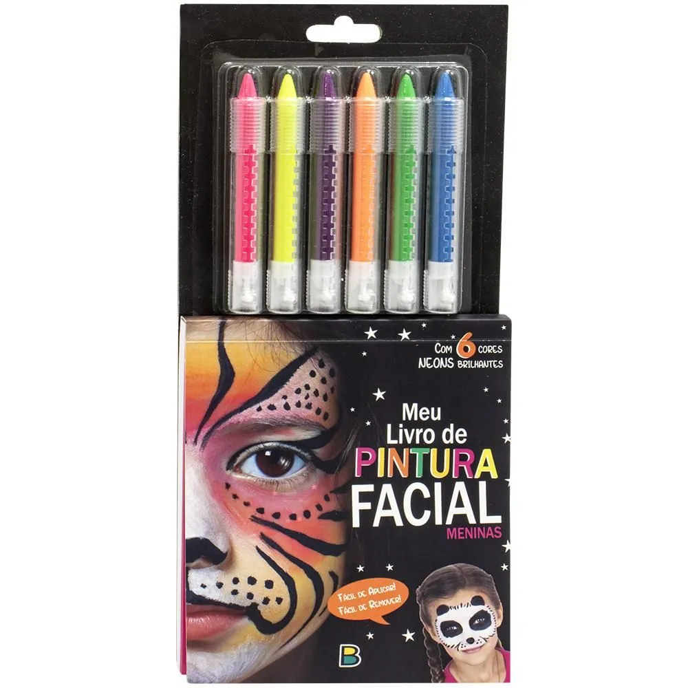 Meu Livro de Pintura Facial Meninas 6 Cores Neons Brilhantes