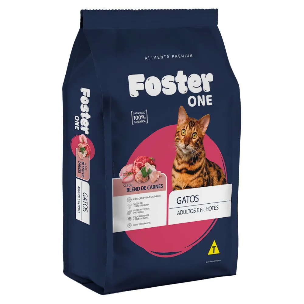 Ração para Gatos Foster One Adultos e Filhotes sabor Blend de Carne 1kg