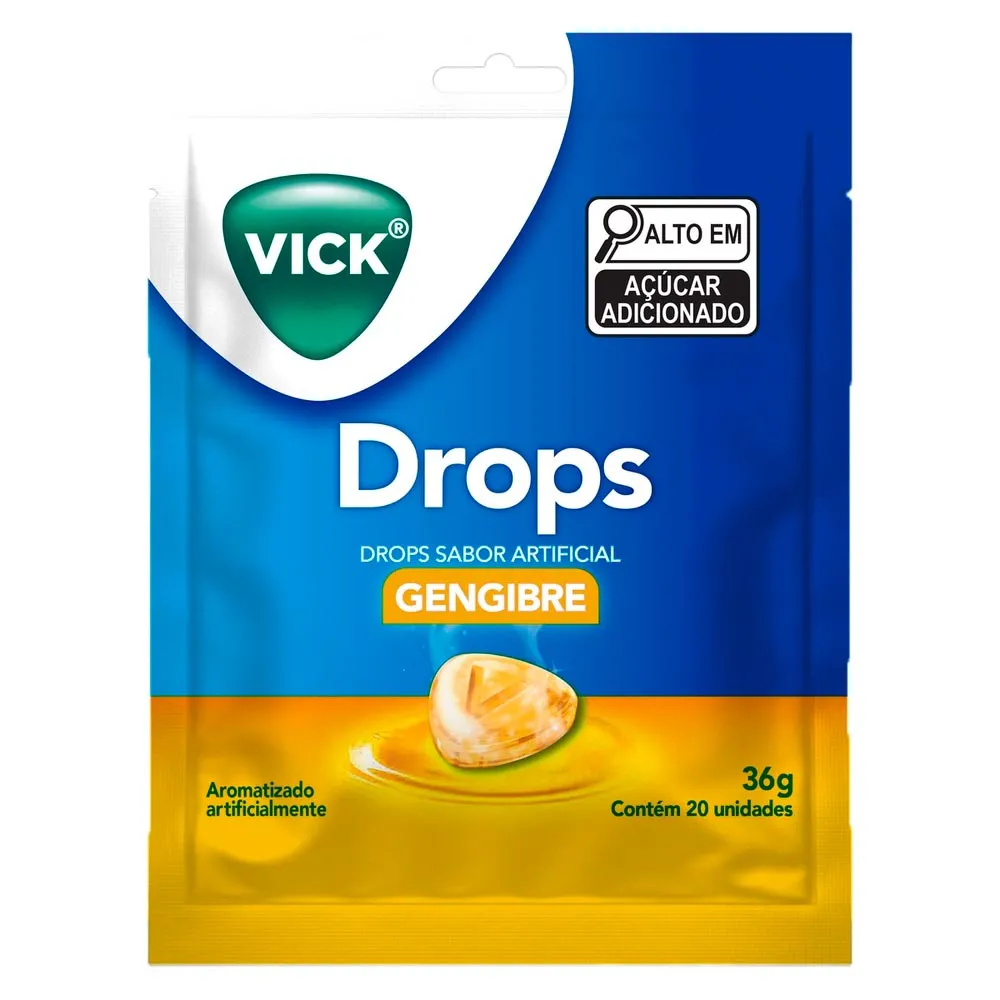Pastillha Vick Drops Sabor Gengibre com 20 Unidades - Drogaria Araujo