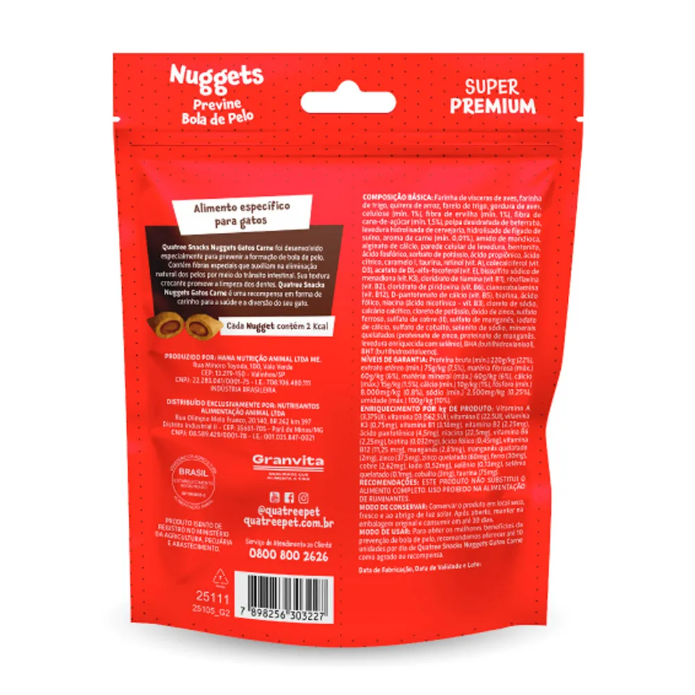Snacks Quatree Nuggets para Gatos Sabor Carne 150g - Drogaria Araujo
