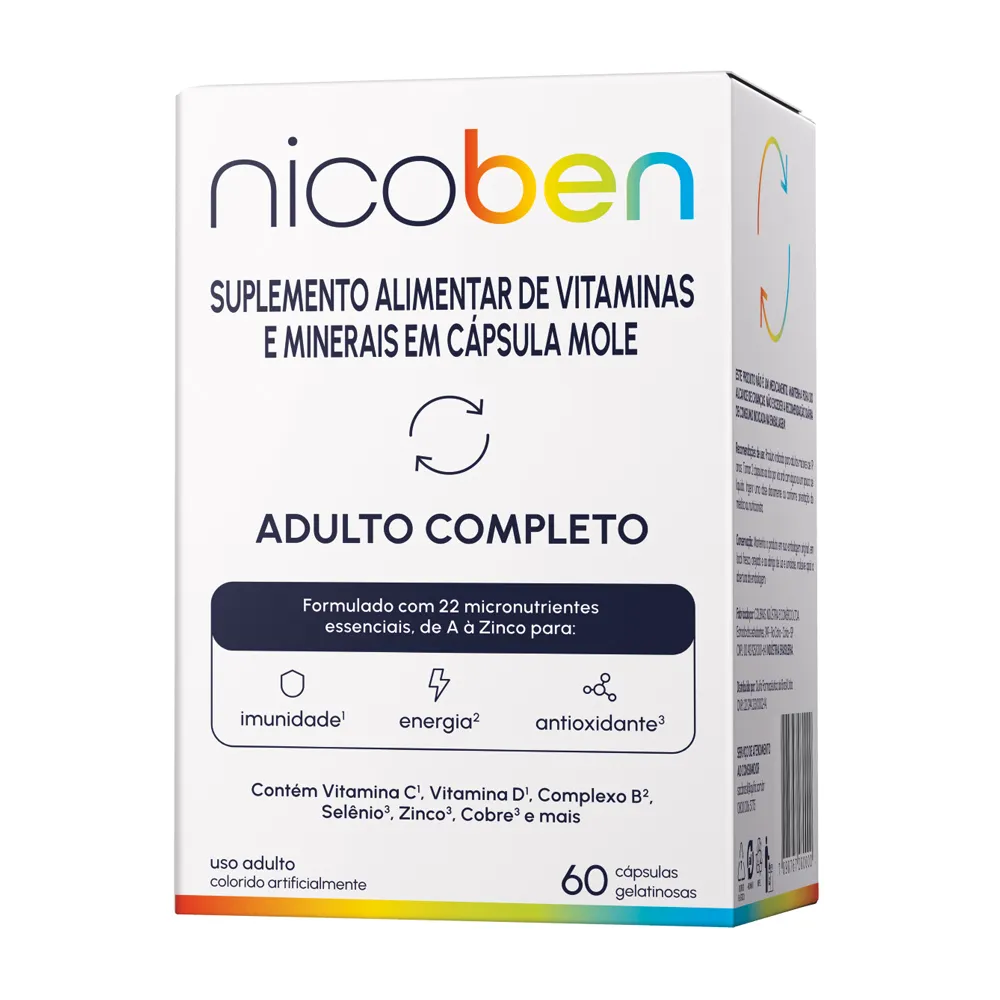 Nicoben Adulto Completo com 60 Cápsulas Gelatinosas - Drogaria Araujo