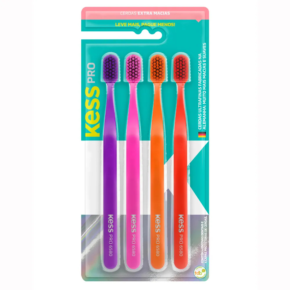 Escova Dental Kess Pro Cerdas Extra Macias Cores Sortidas com 4