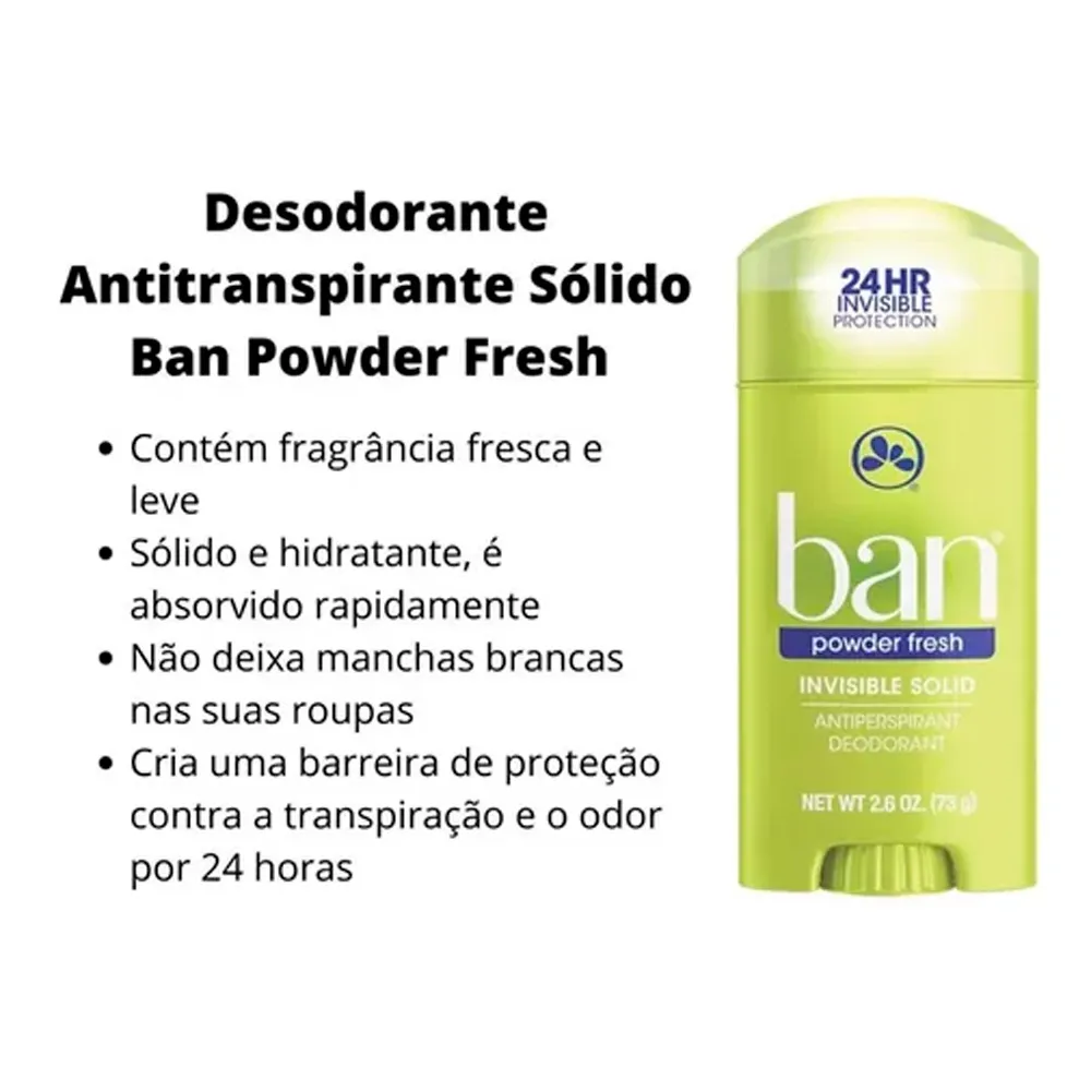 Desodorante Sólido Ban Powder Fresh Stick Antitranspirante 73g