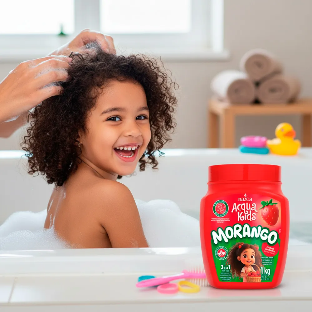 Máscara Acqua Kids Morango 3 em 1 Cabelos Cacheados 1Kg - Drogaria