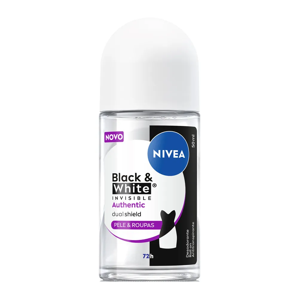 Desodorante Nivea Roll-on Black White Invisible Authentic Pele e