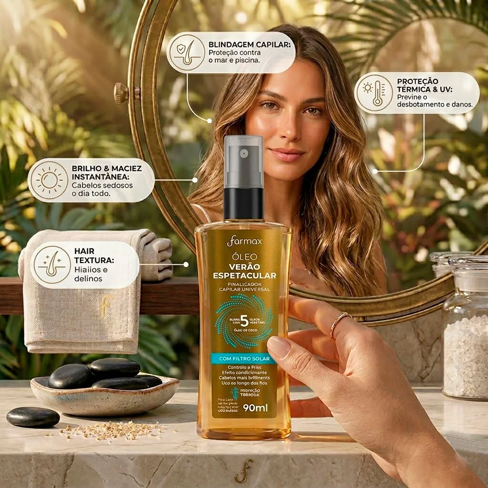 Óleo Capilar Farmax Verão Espetacular com Filtro Solar Finalizador