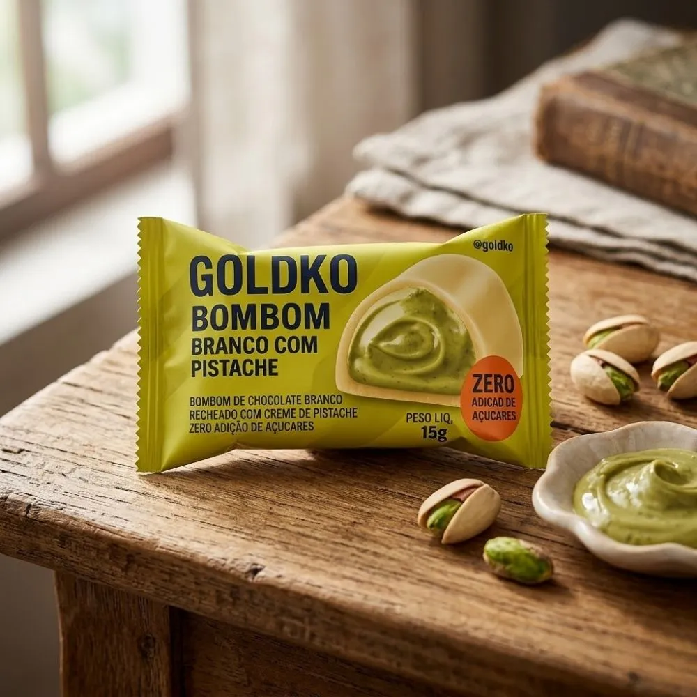 Bombom GoldKo Branco com Pistache Zero Adição de Açúcares 15g
