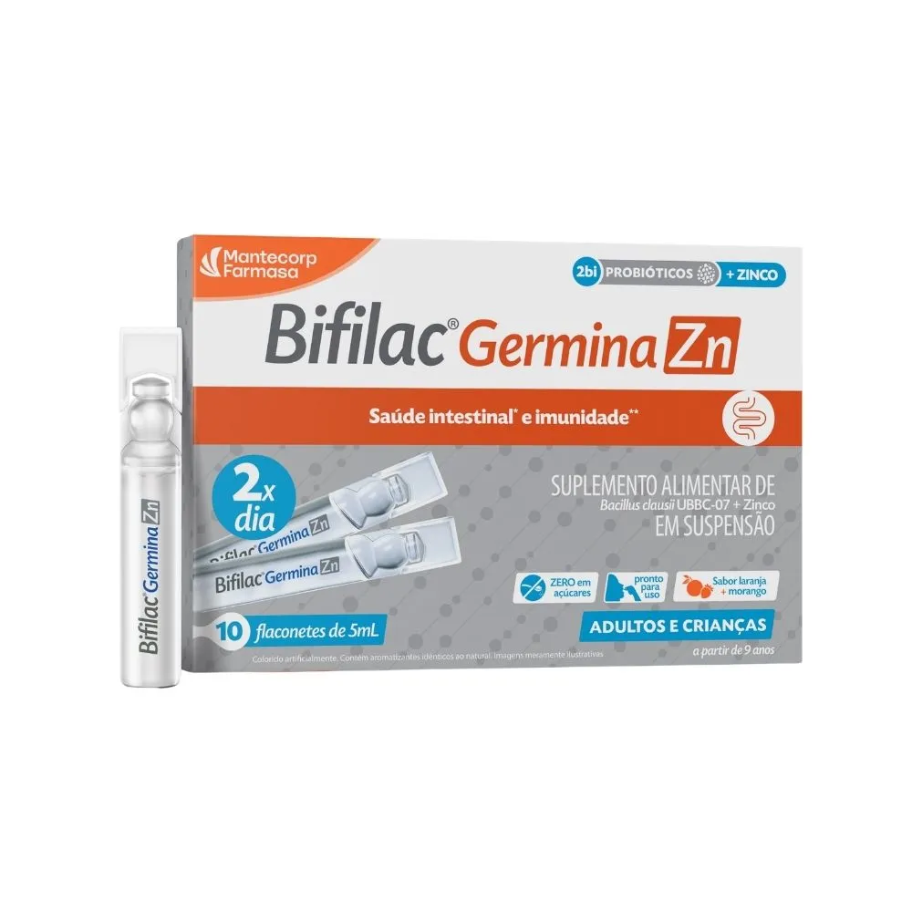 Bifilac Germina Zn Laranja e Morango com 10 Flaconetes | Drogaria