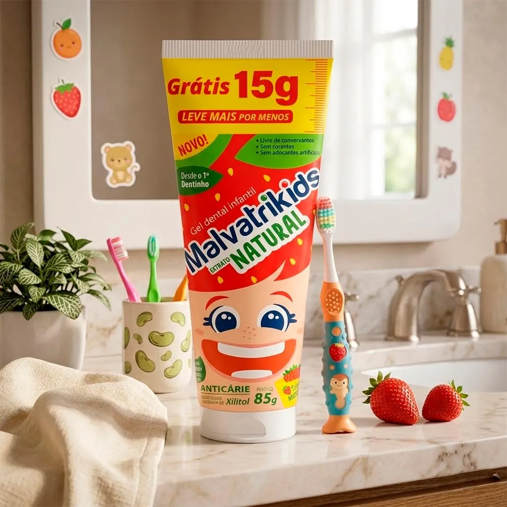Gel Dental Malvatrikids Kids Extrato Natural com Flúor Sabor