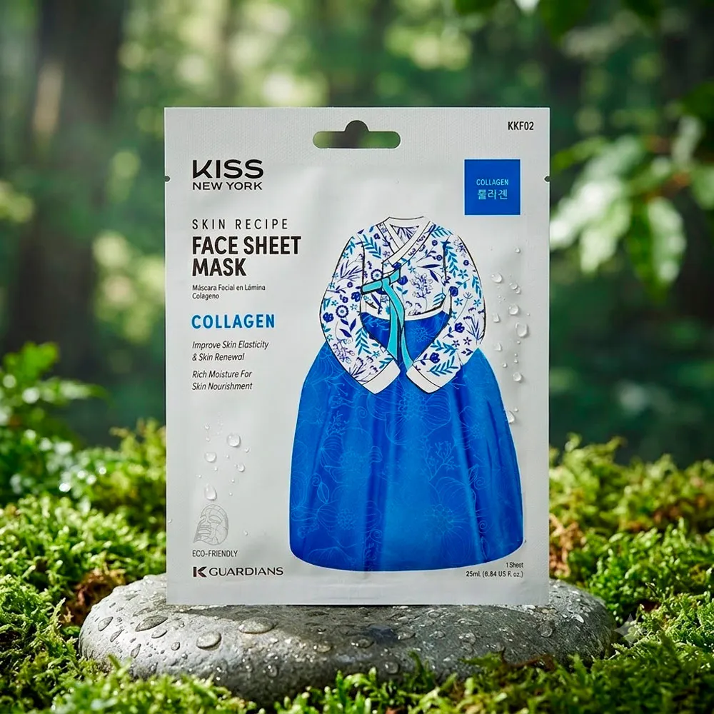 Máscara Facial de Algodão Kiss New York Skin Recipe Collagen Sachê