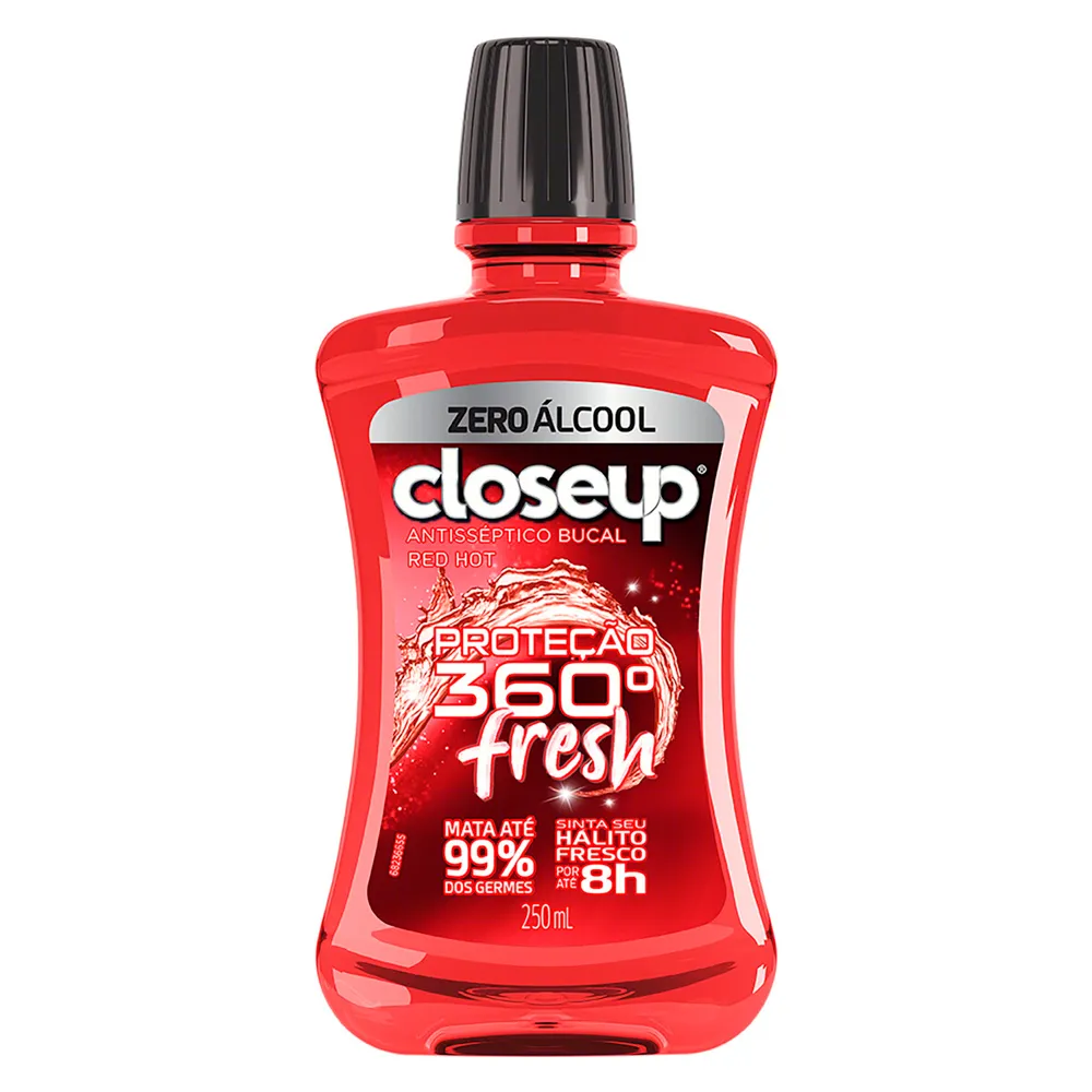 Enxaguante Bucal Closeup Red Hot Proteção 360° Fresh Zero Álcool 250ml