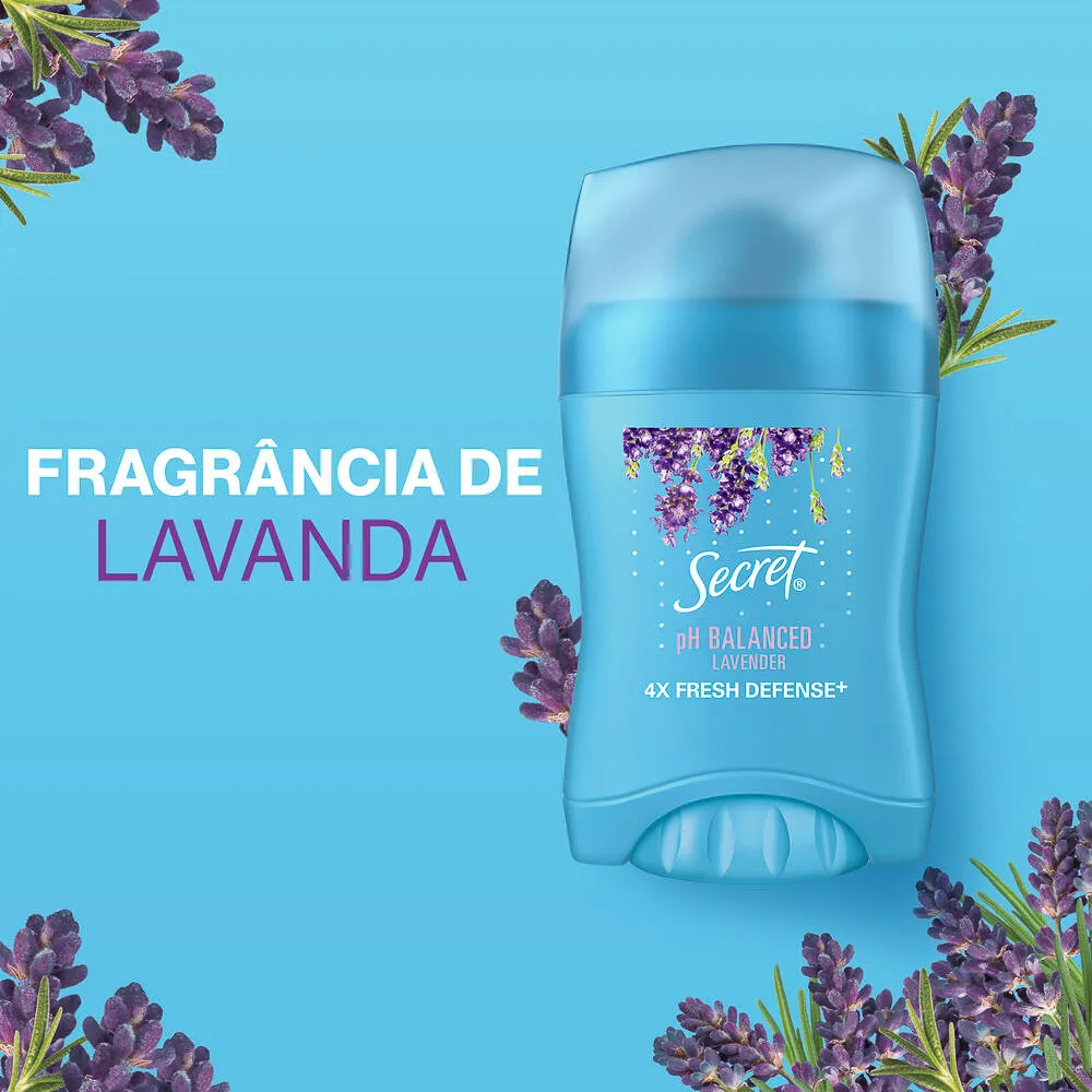 Desodorante Antitranspirante em Barra Secret Lavanda com pH Balanceado 45g