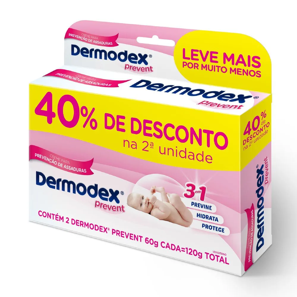 Kit Pomada para Prevenção de Assaduras Dermodex Prevent 2 Unidades de 60g 40% na 2ª Unidade