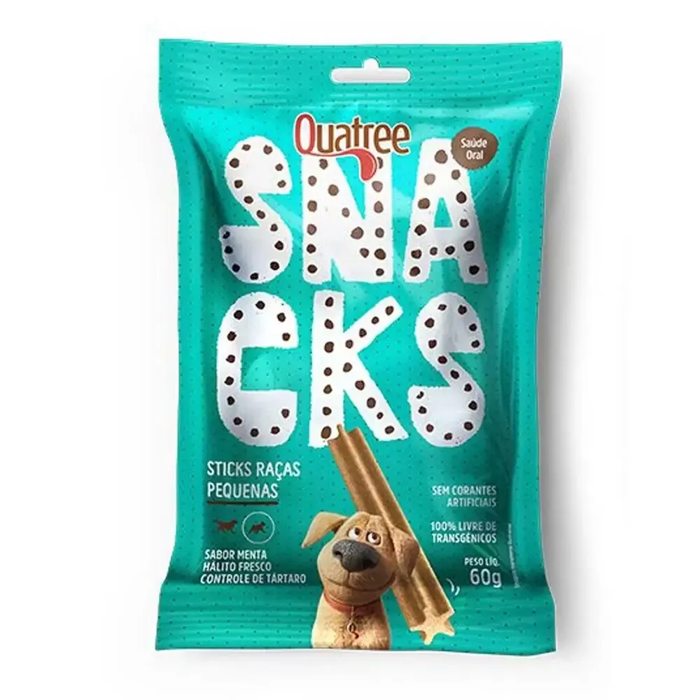 Petisco Quatree Snacks Sticks Sabor Menta para Cães Raças Pequenas 60g