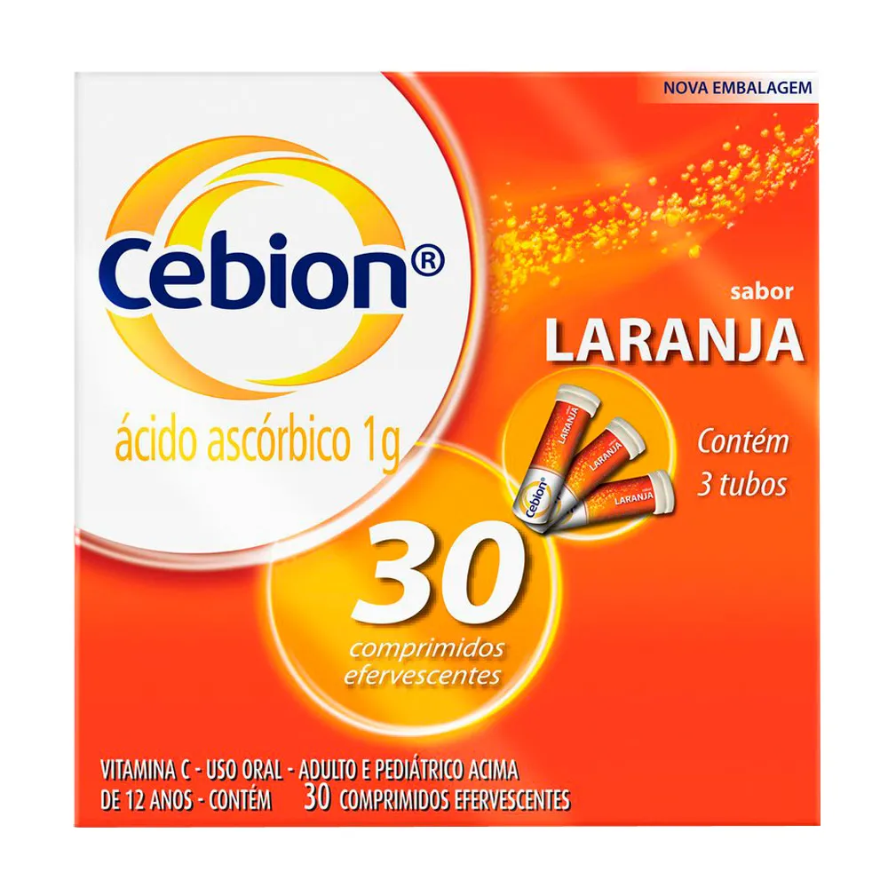 Cebion 1g Vitamina C Sabor Laranja com 30 Comprimidos Efervescentes