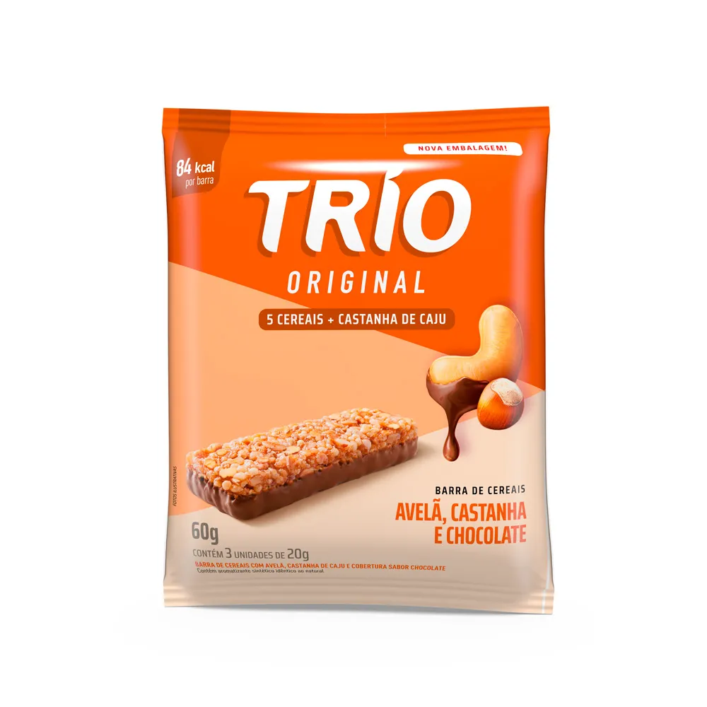 Barra de Cereais Trio Castanha, Avelã e Chocolate Sachê 3 Unidades de 20g cada