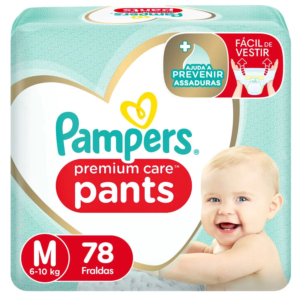 Fralda Infantil Pampers Premium Care Pants Tamanho M com 78 Unidades