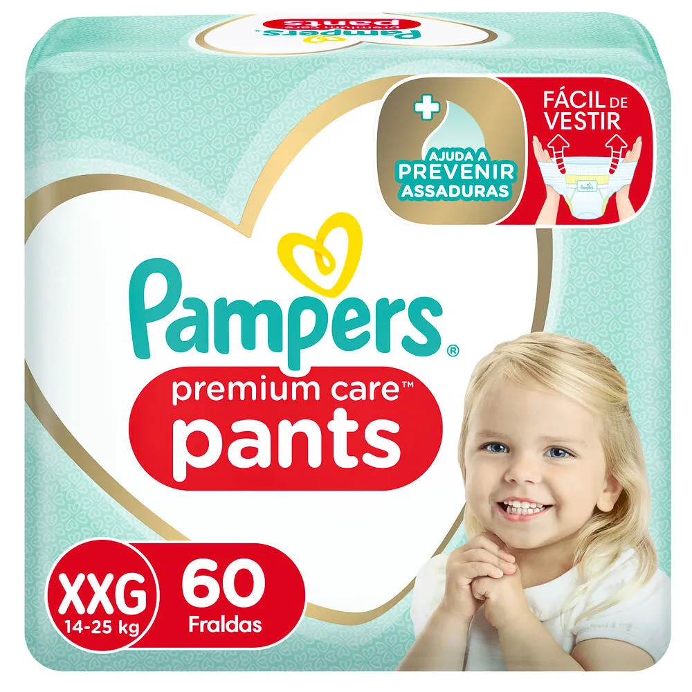 Fralda Infantil Pampers Premium Care Pants Tamanho XXG com 60 Unidades
