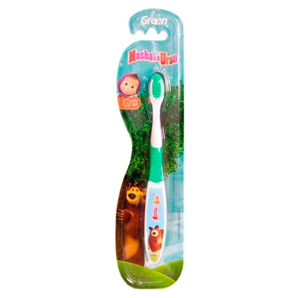 Escova Dental Infantil Green Masha e o Urso Cores Sortidas 1 Unidade