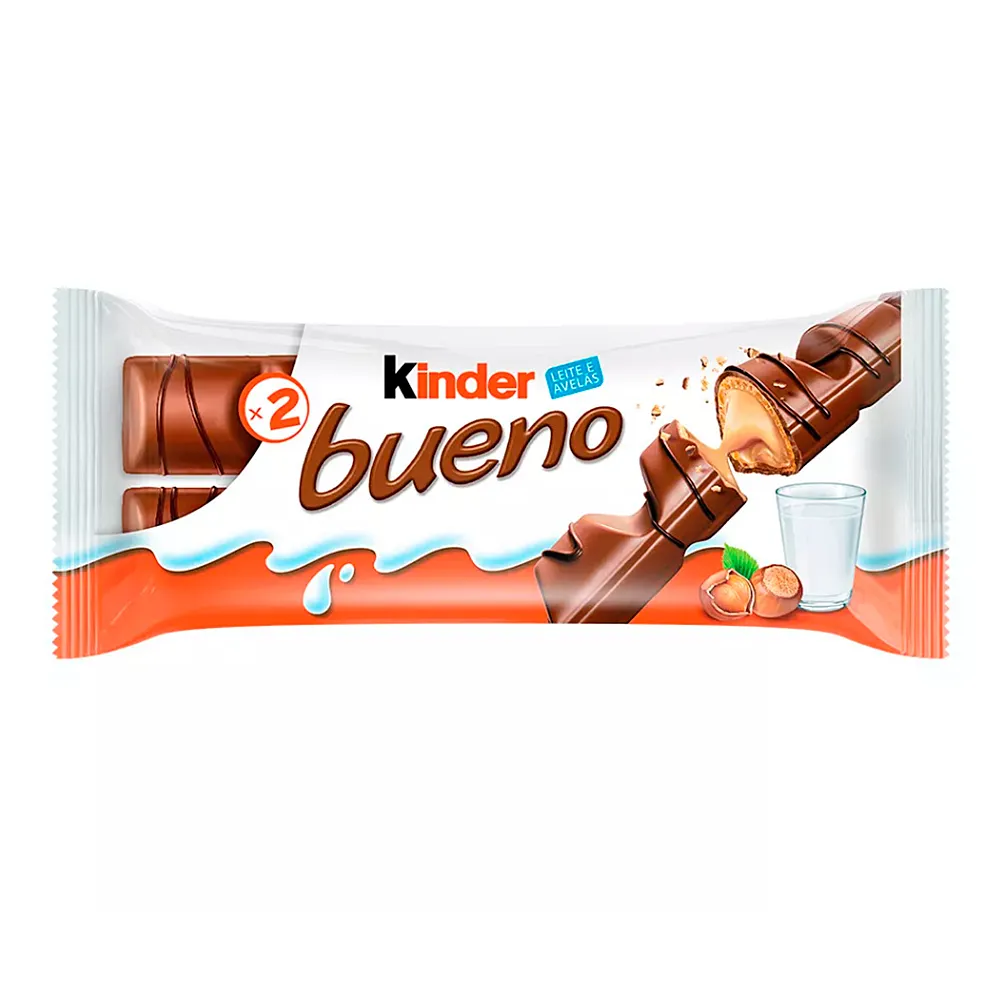Chocolate Kinder Bueno Wafer com Recheio de Leite e Avelãs 43g com 2 Unidades de 21,5g Cada