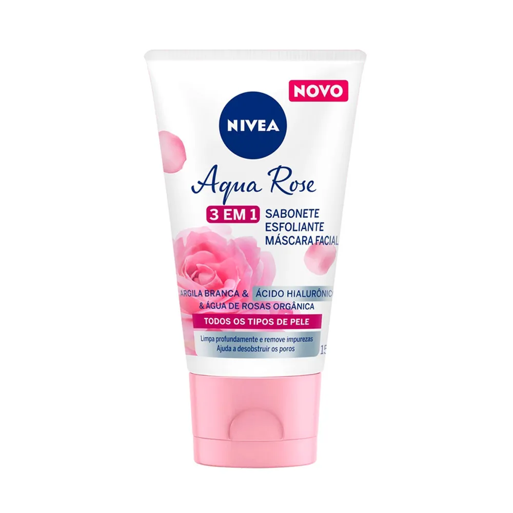 Sabonete, Esfoliante e Máscara Facial Nivea Aqua Rose 3 em 1 150ml