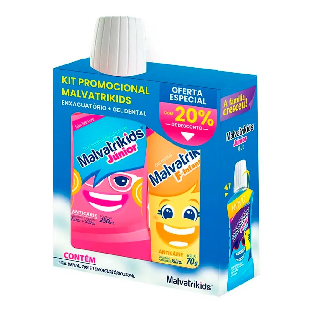 Kit Promocional Malvatrikids Enxaguante Bucal Júnior 250ml + Gel Dental F-Infantil 70g