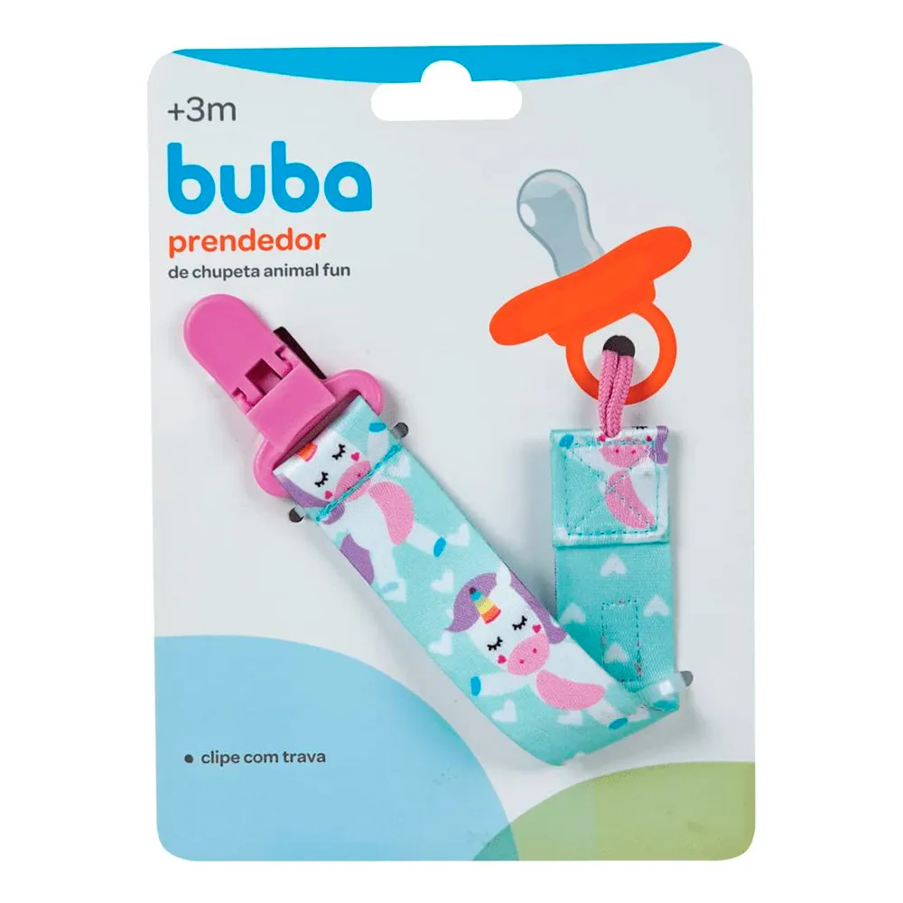 Prendedor de Chupeta Buba Animal Fun 3+ Meses Unicórnio com 1 Unidade