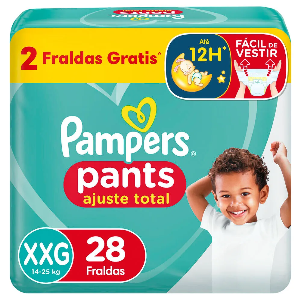 Fralda Pampers Pants Ajuste Total Tamanho XXG Pacote Jumbo com 28 Unidades Descartáveis