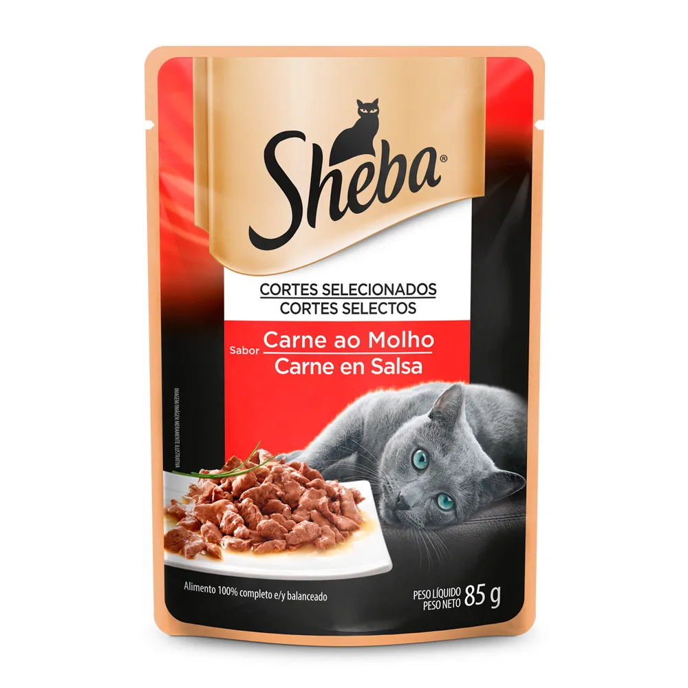 Ração Úmida para Gatos Sheba Adulto Sabor Carne ao Molho em Sachê 85g