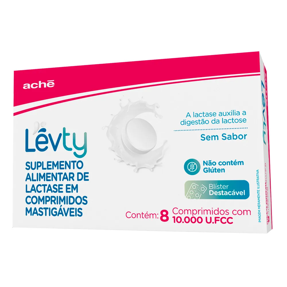 Lévty 10.000 U.FCC Sem Sabor com 8 Comprimidos Mastigáveis