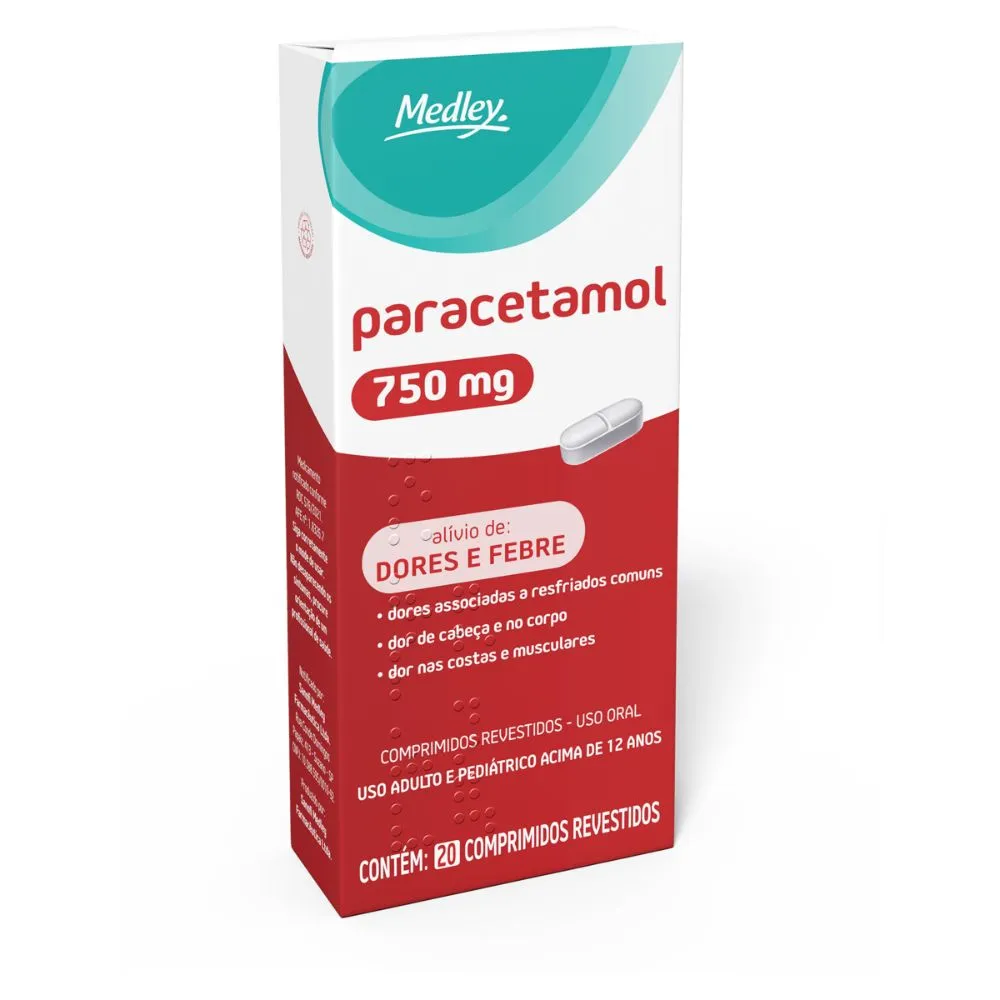 Paracetamol 750mg Medley Genérico com 20 Comprimidos Revestidos