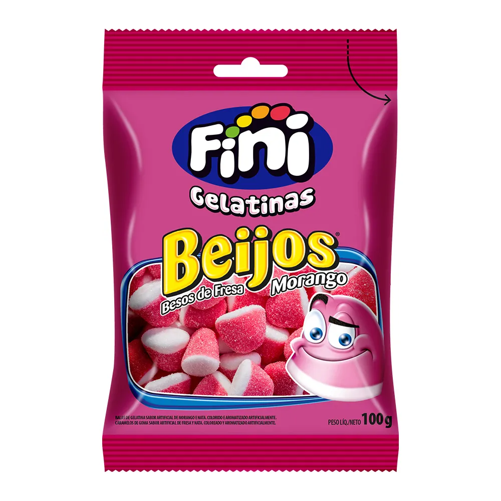 Balas de Gelatina Fini Beijos de Morango 100g