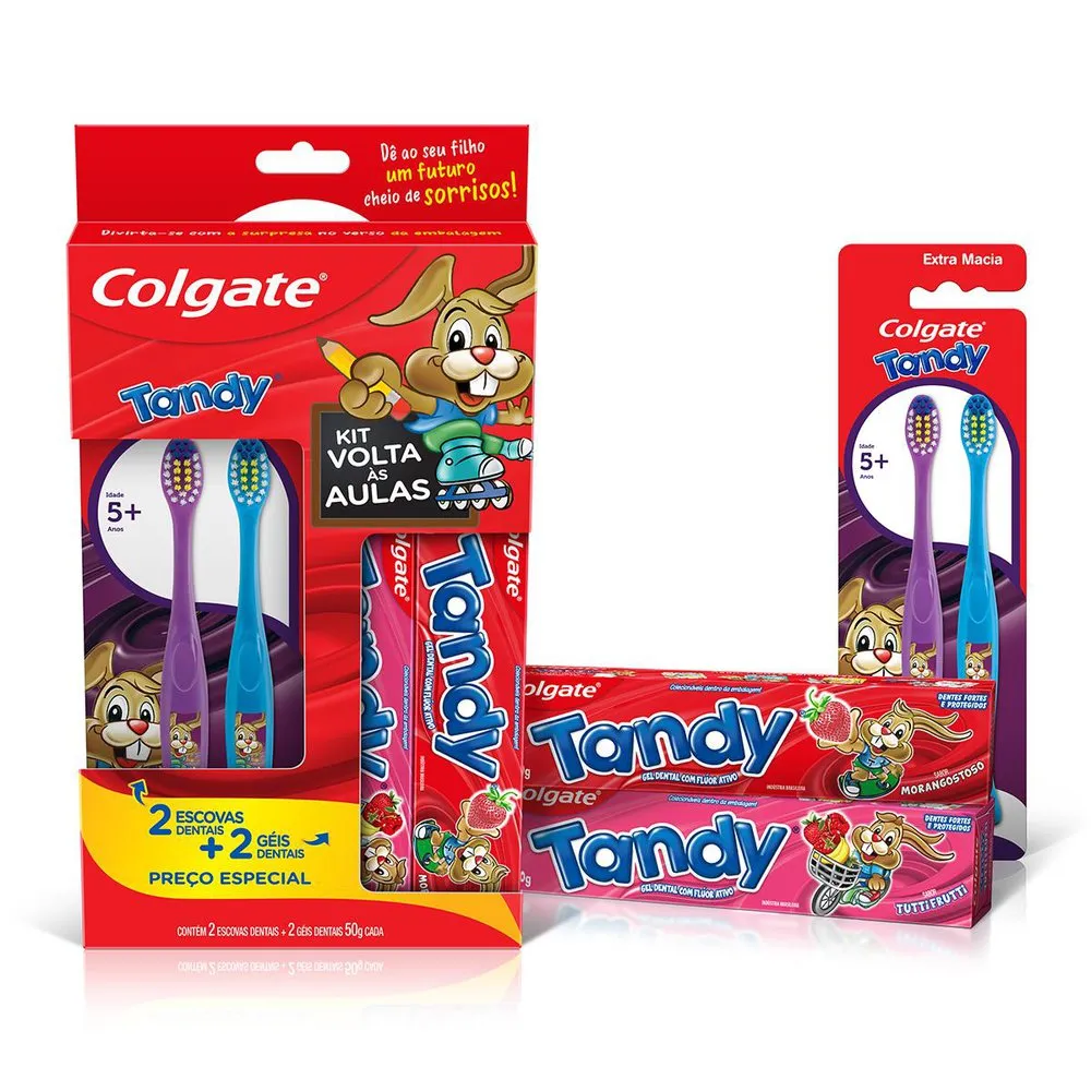 Kit Escova e Gel Dental Infantil Colgate Tandy com 2 Escovas Dentais e 2 Géis Dentais 50g