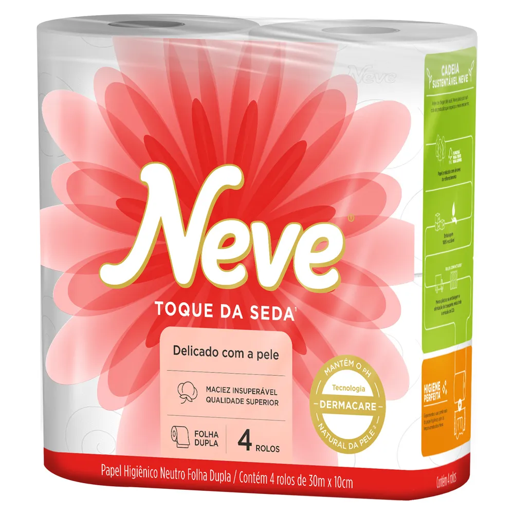 Papel Higiênico Neve Toque da Seda Folha Dupla 4 Unidades