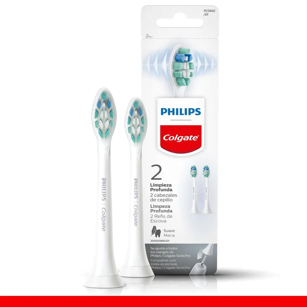 Refil para Escova de Dente Elétrica Philips Colgate Limpeza Profunda 2 Unidades