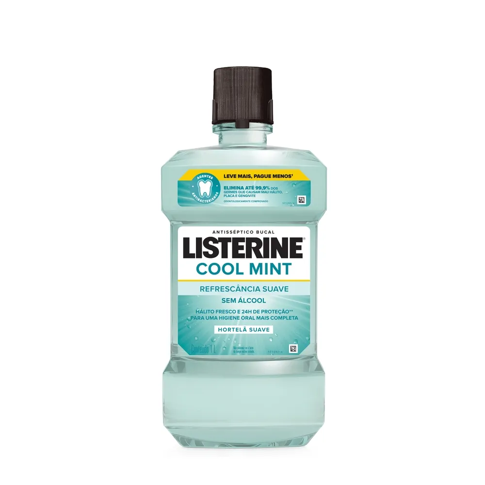 Antisséptico Bucal Listerine Cool Mint Refrescância Suave Sem Álcool 1 Litro