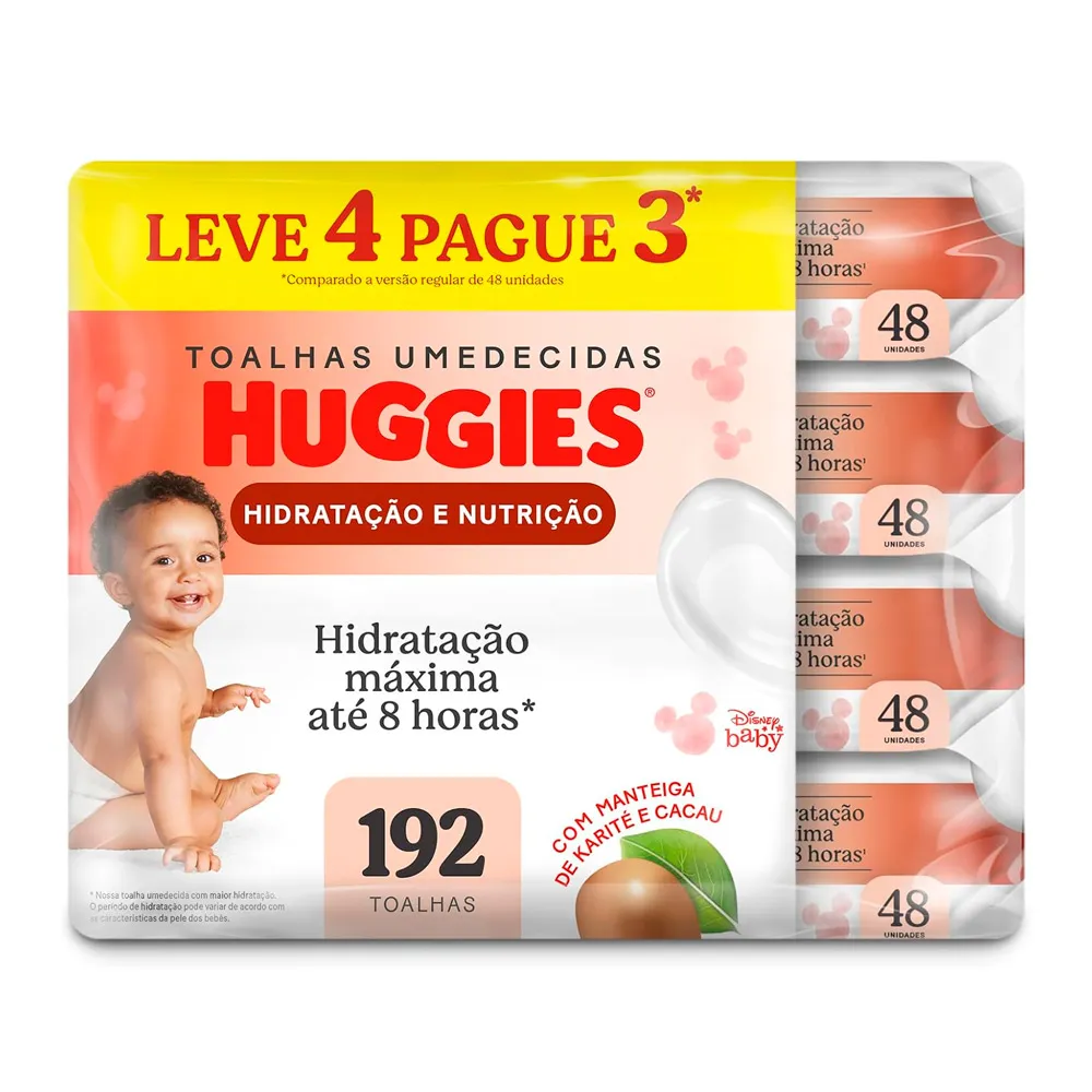 Toalha Umedecida Huggies Supreme Care Leve 4 Pague 3 com 4 Pacotes de 48 Unidades cada