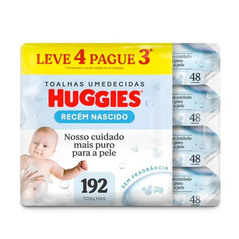 Lenço Umedecido Huggies Recém Nascido Sem Fragrância 192 Unidades