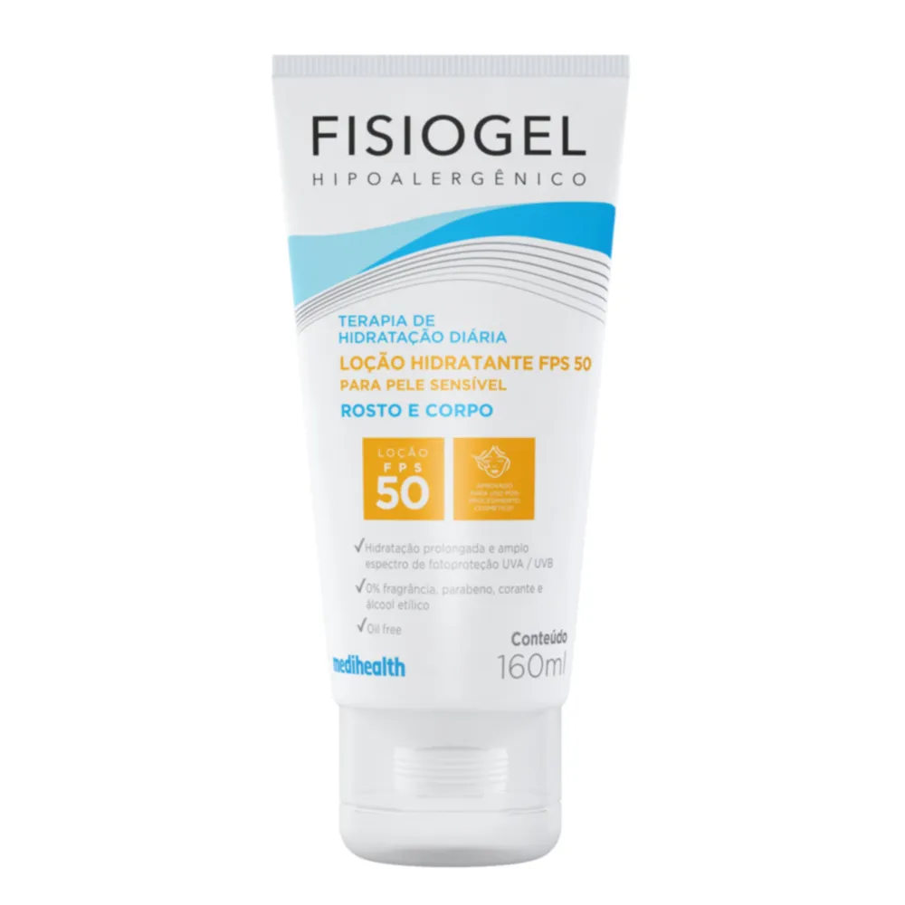 Fisiogel Loção Hidratante Rosto e Corpo FPS 50 Oil Free para pele Sensível 160ml