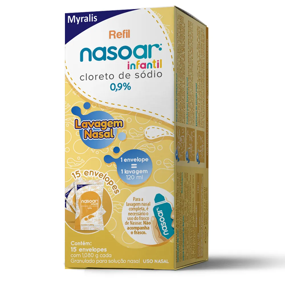 Nasoar Infantil 0,9% Solução para Lavagem Nasal Refil com 15 Envelopes