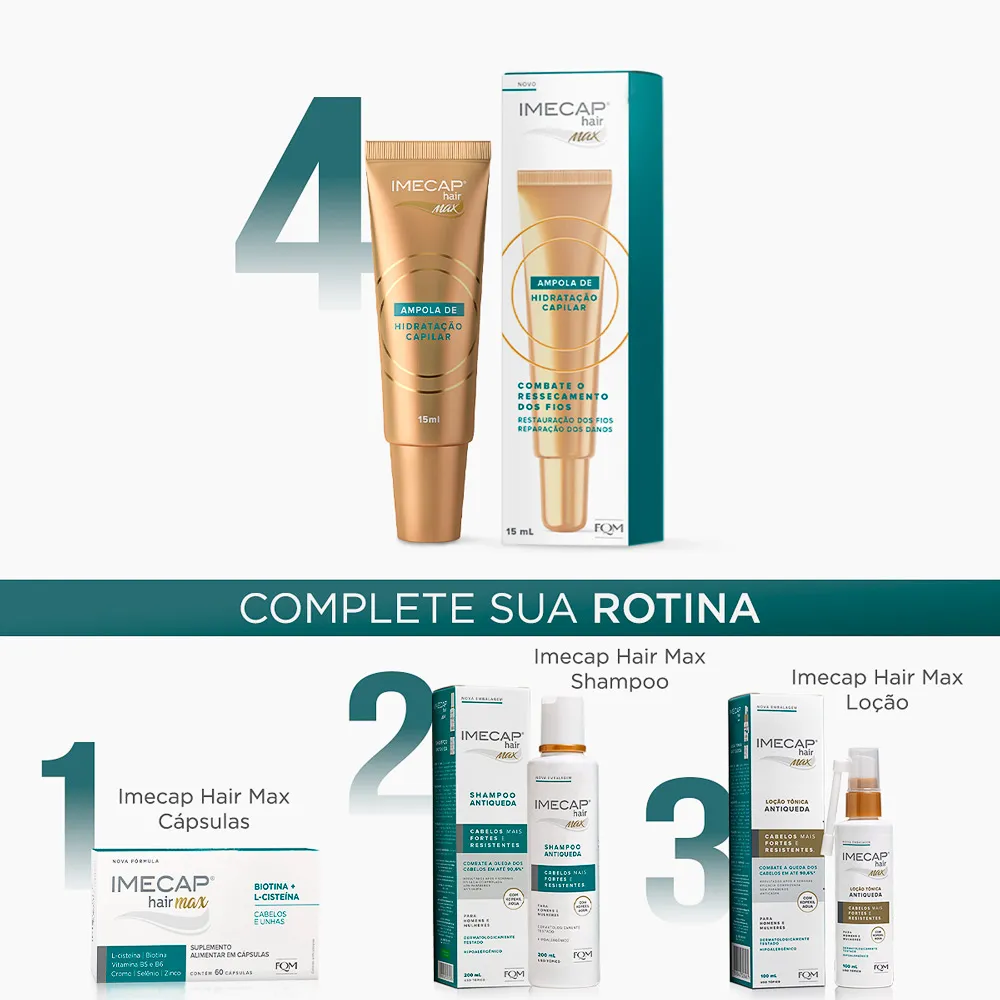 Imecap Hair Max Ampola de Hidratação Capilar 15ml - Drogaria Araujo
