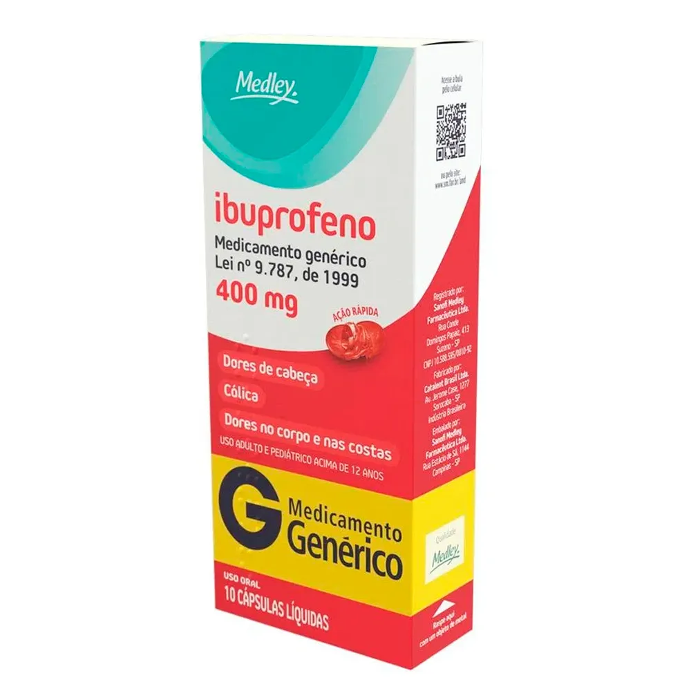 Ibuprofeno 400mg Medley Genérico com 10 Cápsulas Gelatinosas Moles