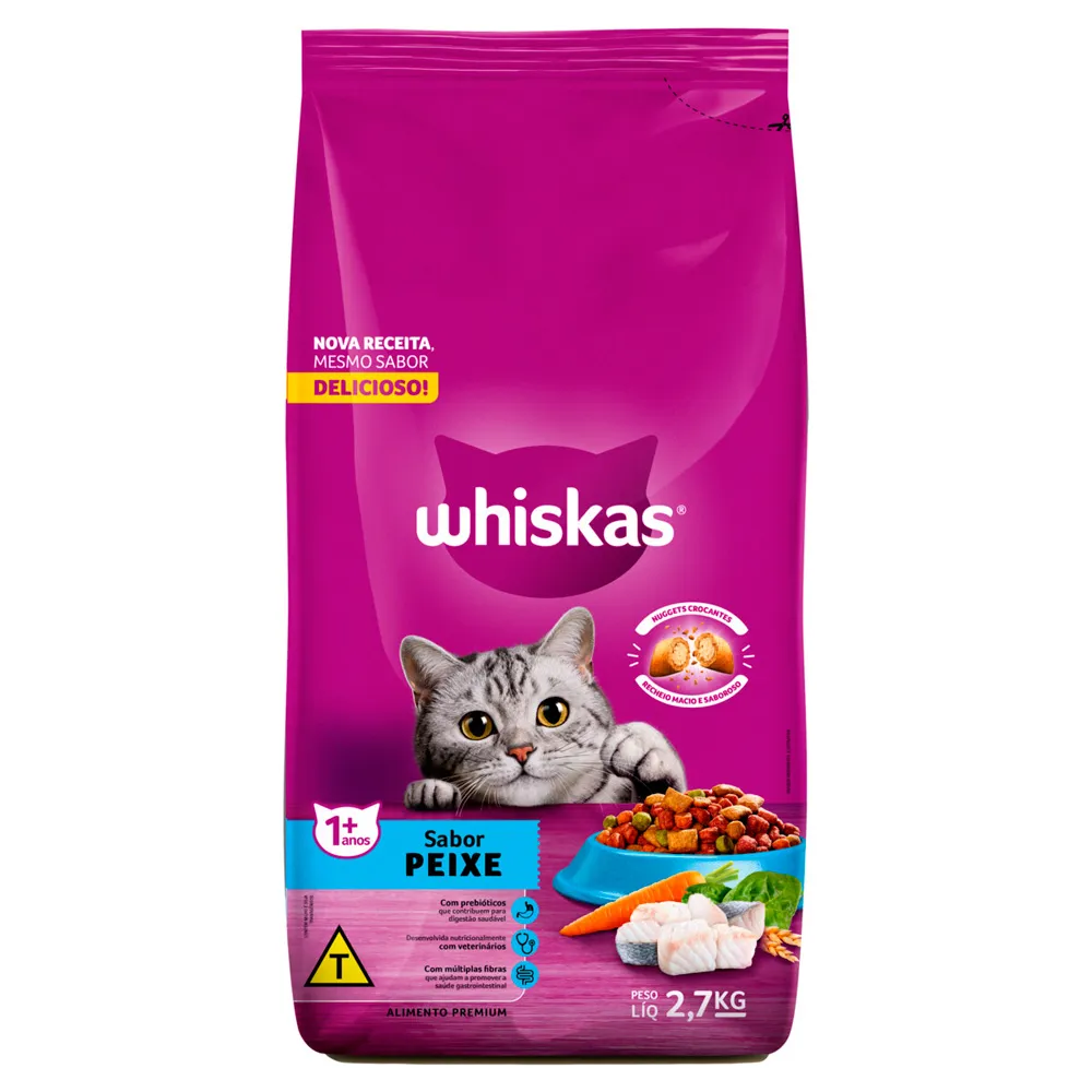 Ração para Gatos Whiskas Adulto 1+ Anos Sabor Peixe 2,7kg