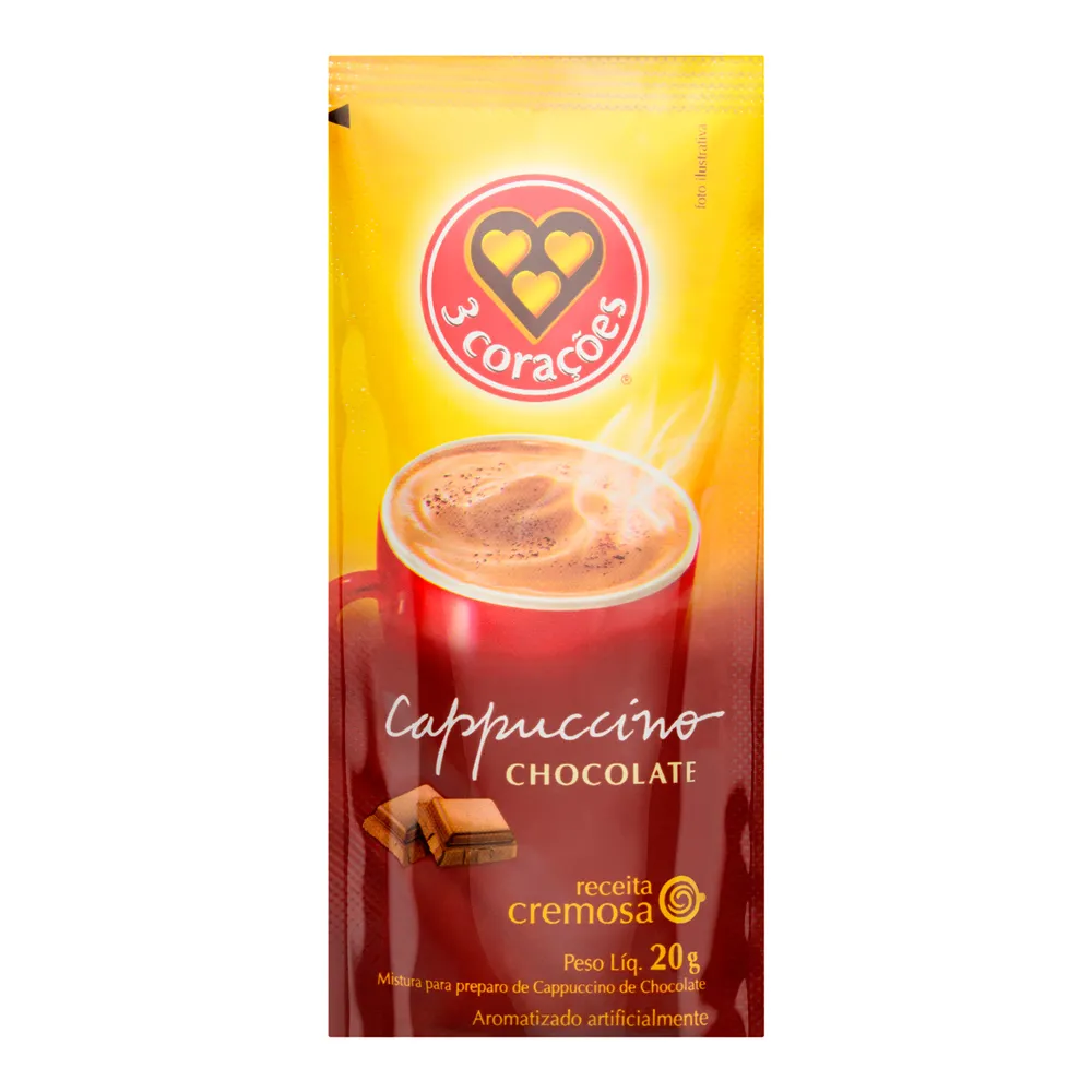Cappuccino 3 Corações Sabor Chocolate Sachê 20g