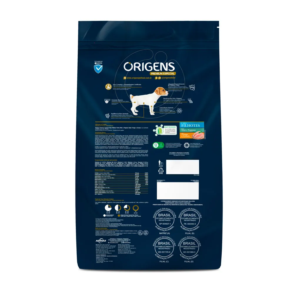 Ração para Cães Filhotes Origens Premium Especial Frango 1Kg Verso