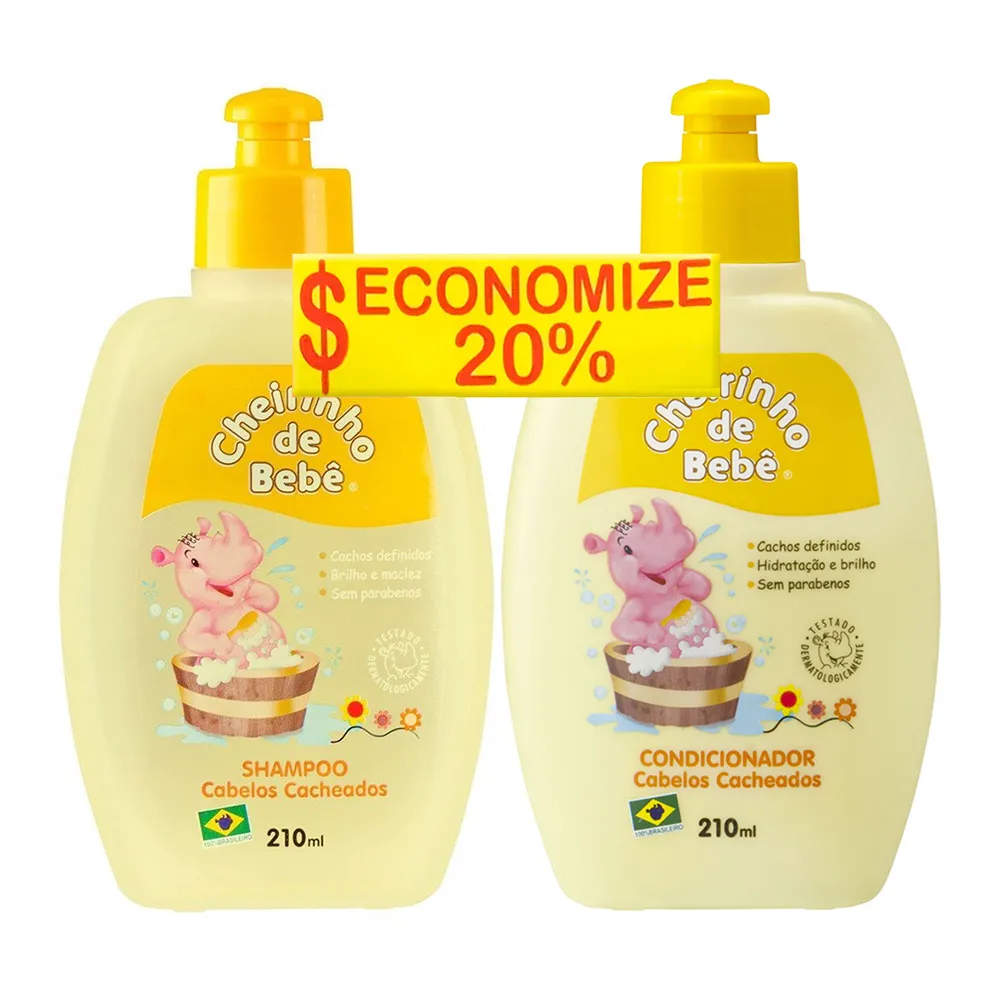 Shampoo + Condicionador Infantil Cheirinho de Bebê Cabelos Cacheados 210ml cada