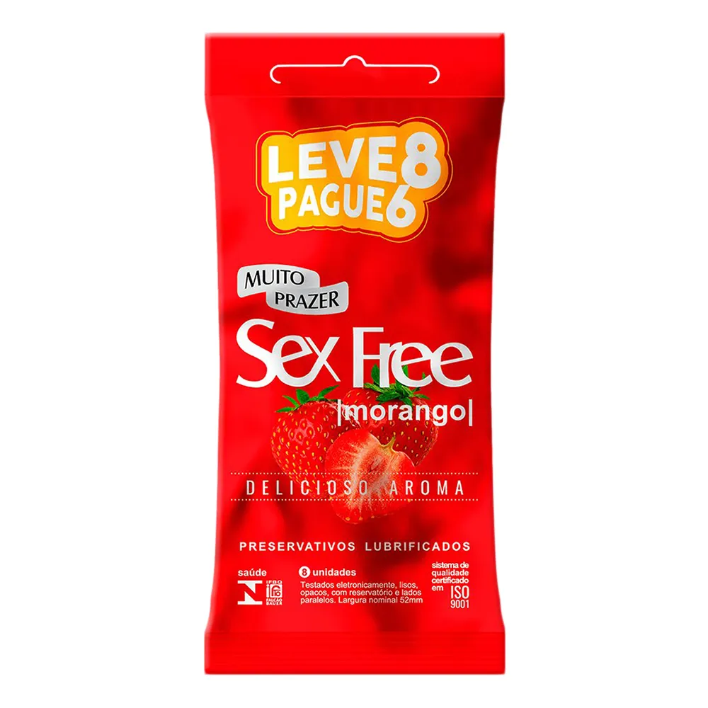 Preservativo Sex Free Morango Leve 8 Pague 6