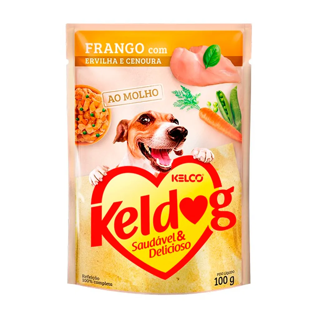 Ração Úmida para Cachorro Keldog Sabor Frango com Ervilha e Cenoura em Sachê 100g