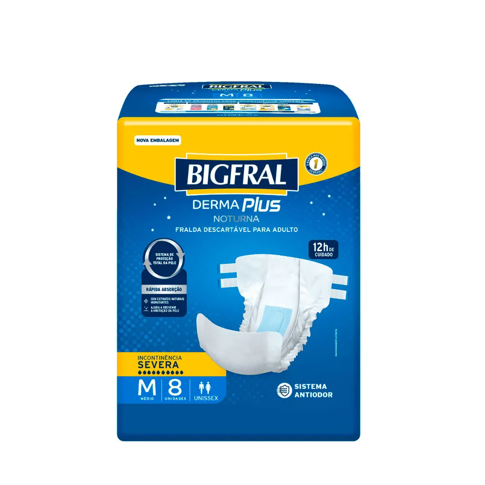 Fralda Bigfral Derma Plus Noturna M 8 Unidades